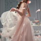 Vintage Pink Tulle Midi 3D Floral Applique Evening Gown DP8001