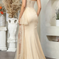 Elegant Champagne Strapless Lace Applique Mermaid Evening Dress DP8534
