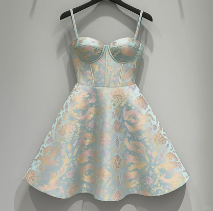 Cute Floral Sweetheart Spaghetti Strap Design Satin Party Dress Homecoming Dress DP6242