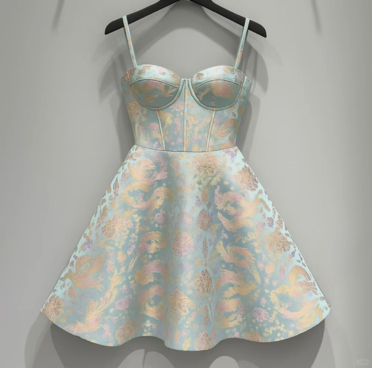 Cute Floral Sweetheart Spaghetti Strap Design Satin Party Dress Homecoming Dress DP6242