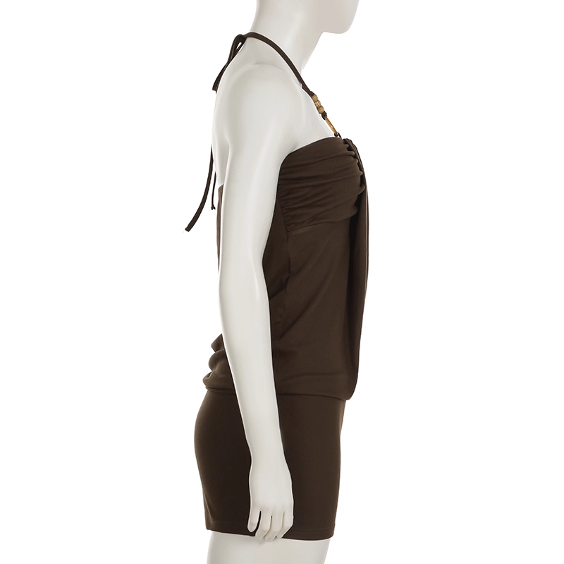 Cute Brown Halter-neck Sheath Short Summer Dresses Party Dress Homecoming Dress DP6341