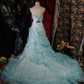 Elegant Mint Green Ruffled Tulle 3D Floral Sweet 16 Quinceanera Ball Gown  DP7414