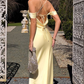 Elegant Pale Yellow Satin Off-the-Shoulder Spaghetti Strap Prom Dress DP8385