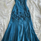 V Neck Spaghetti Straps Beading Embroidery Vintage Party Dress, DP2282