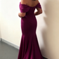 Vintage Plum Purple Off-Shoulder Mermaid Satin Mother of the Bride Dress DP7145