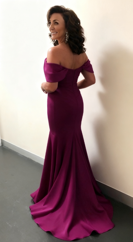 Vintage Plum Purple Off-Shoulder Mermaid Satin Mother of the Bride Dress DP7145