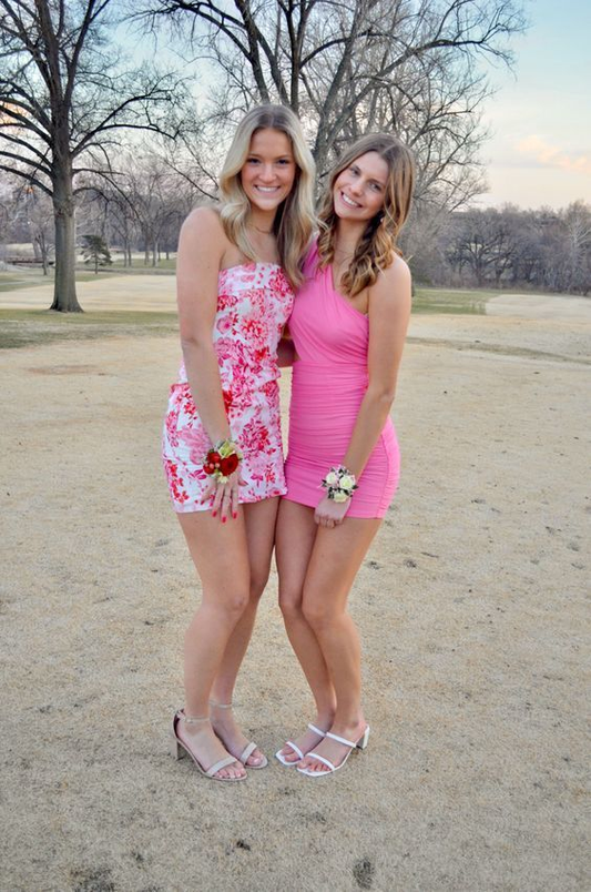 Red Strapless Sheath Short Summer Dress Homecoming Dress, DP3259