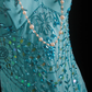 Vintage Turquoise Sequin Cocktail Dress Spaghetti Straps Sparkly Formal Evening Gown DP7373