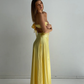 Yellow Strapless Cute Satin Simple A-Line Long Party Dress, DP2484