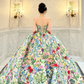 Gorgeous Floral Embroidery Strapless Ball Gown Off White Prom Dress with Colorful 3D Flowers DP5041