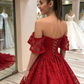 Elegant Lace Off-the-Shoulder Sweetheart Ball Gown Evening Gown DS3037