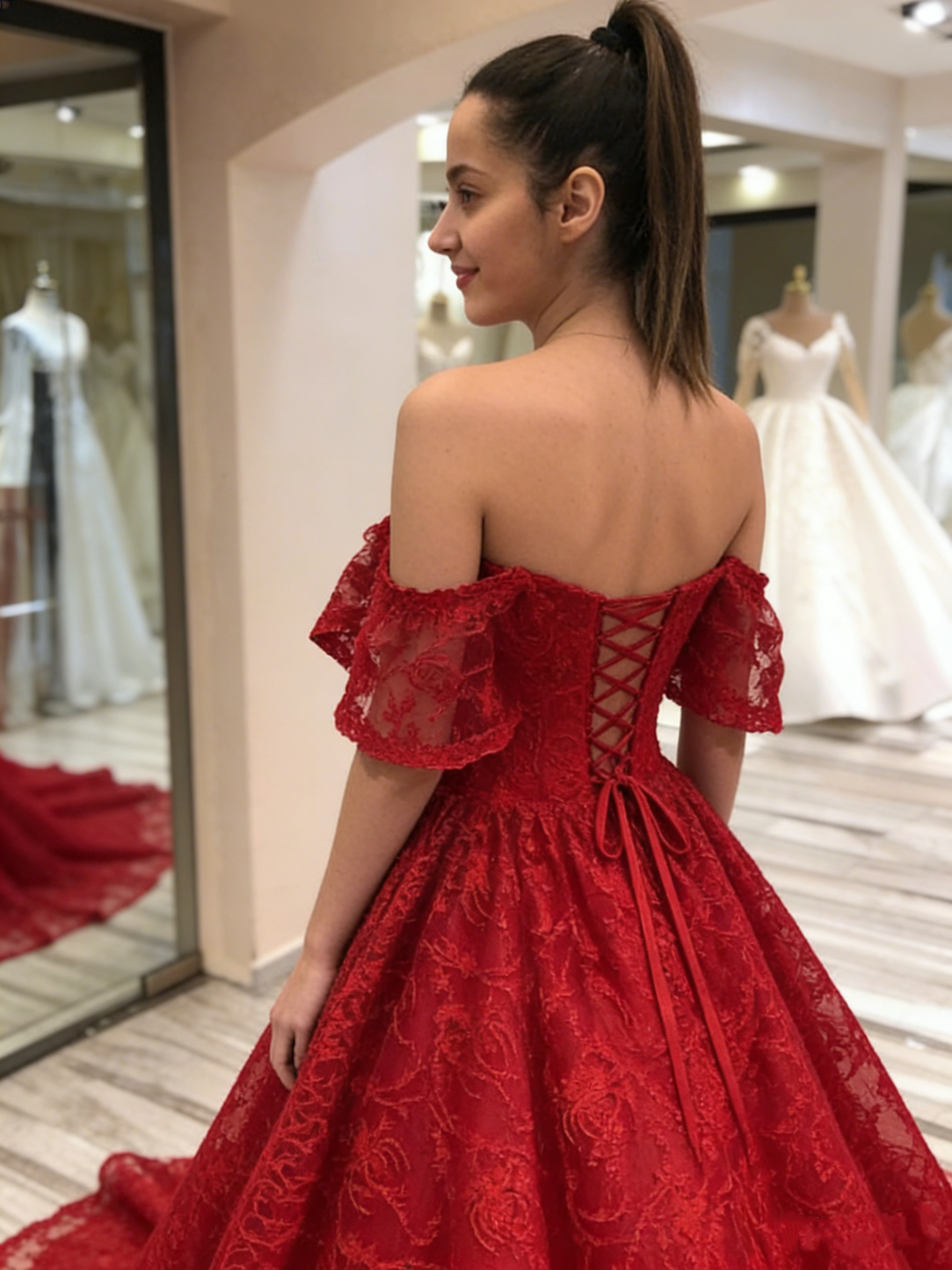 Elegant Lace Off-the-Shoulder Sweetheart Ball Gown Evening Gown DS3037 –  DSProm