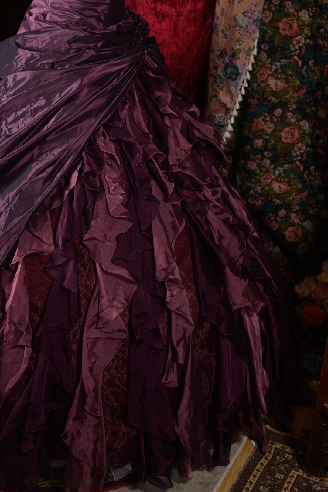 Glamorous Dark Purple Satin Ruffled Sweetheart Beaded Sweet 16 Quinceanera Ball Gown DP7306