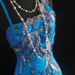 Vintage Blue Mermaid Spaghetti Straps Sequin Beaded Embroidery Evening Gown DP7375