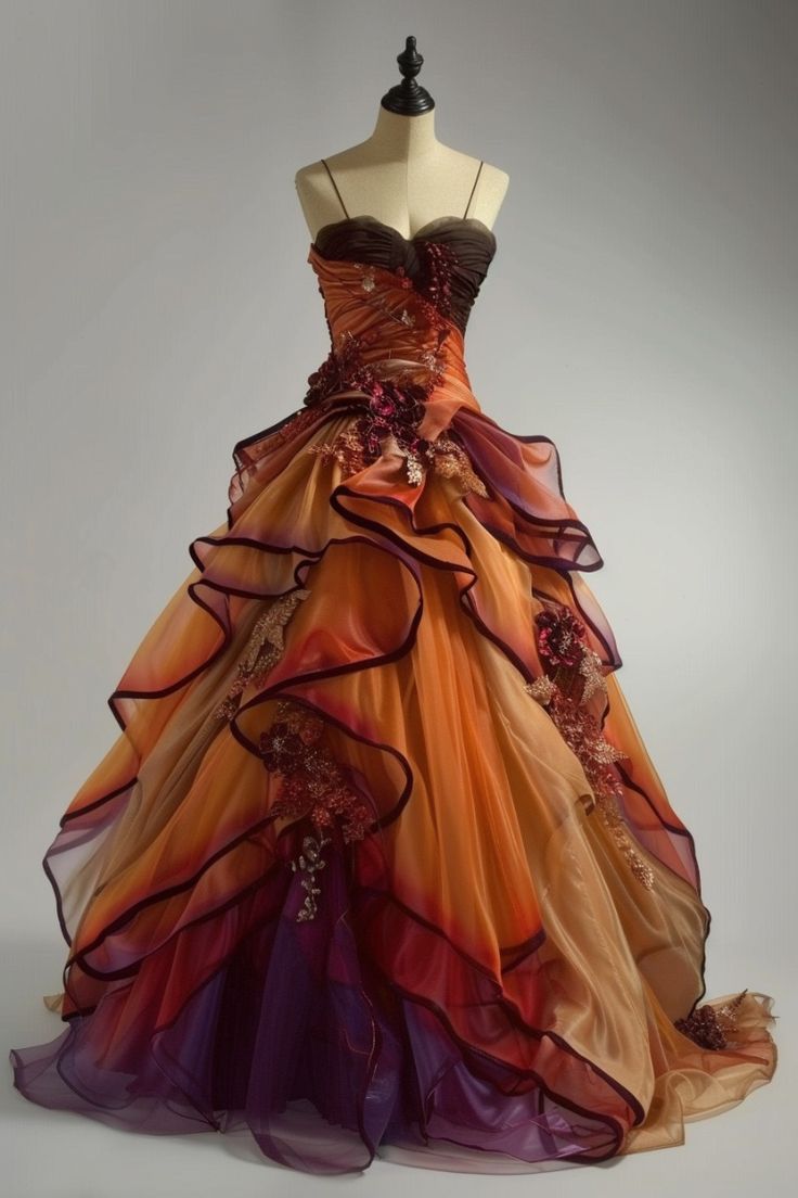 Robe de bal vintage à volants ombrés et fleurs 3D, bretelles spaghetti, décolleté cœur, pour Quinceañera ou Sweet 15 DP7173