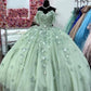 Elegant Sage Green Applique Sweetheart Off-the-shoulder Sweet 16 Quinceanera A-Line Floor-length Prom Dress Evening Dress Ball Gown DP6467