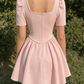 Lovely Pink Pearl-Trimmed Homecoming Dress Puff Sleeves Mini Party Gown DP8267
