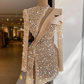 Heavy Beaded Champagne Short Prom Dresses Long Sleeve Women Dubai Evening Cocktail Party Gowns Homecoming Dress ,DH002