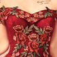 Vintage Burgundy Floral Applique Off-the-shoulder Design A-line Tulle Party Dress Homecoming Dress DP6079