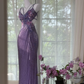 Gorgeous Purple Shiny Beaded Butterflies Pattern Spaghetti Strap Sheath High Slit Prom Dress Evening Dress DP6365