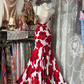 Vintage Red Rose Print Strapless Mermaid Maxi Dress DP8322
