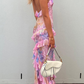 Spaghetti Straps Floral Lace Ruffle Prom Dress Birthday Outfits DP3942