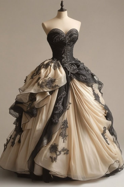 Retro Sweetheart A-Line Chiffon Beaded Long Prom Dress Evening Ball Gowns, DP5556