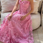 Elegant Pink 3D Floral Lace Strapless Ball Gown Sweetheart A-Line Prom Dress Evening Gown DP8188