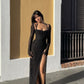 Black Long Sleeves Sheath Long Party Dress Evening Gown, DP4090