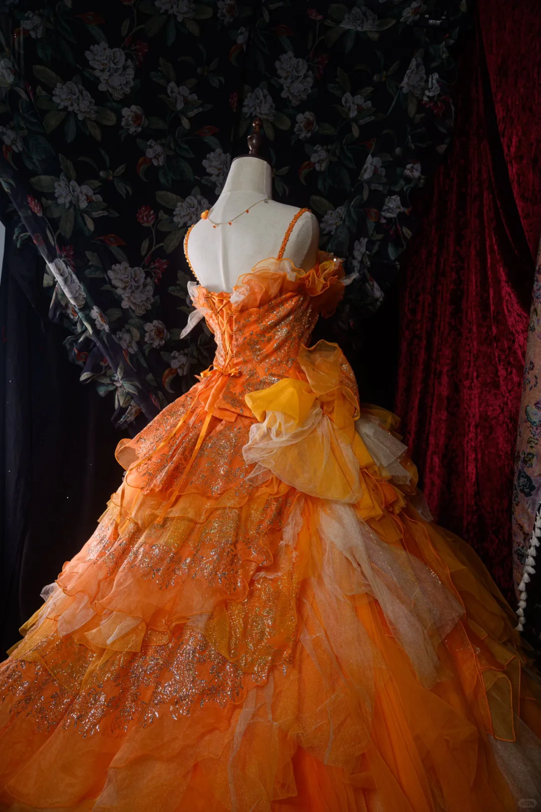 Elegant Orange Detachable Ruffled Tiered Beaded Sweet 16 Quinceanera Ball Gown DP7412