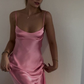 Pink Spaghetti Straps Satin Long Party Dress Wedding Guest Dress, DP3385