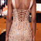 Elegant Sequin Floral Butterfly Embroidered Straps Ruched Bodycon Mini Homecoming Dress DP8667