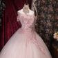Elegant Pink Off-the-Shoulder Floral Lace Appliques Sweet 16 Quinceanera Ball Gown DP8339