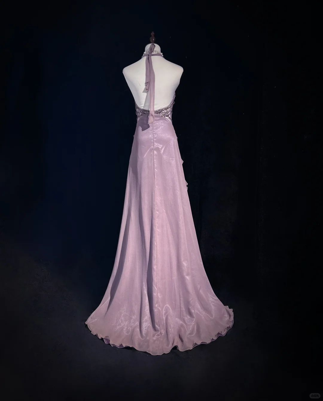 Gorgeous Lilac Chiffon Beaded Prom Dress Sheath Halter Neck Ruffled Evening Gown DP7113