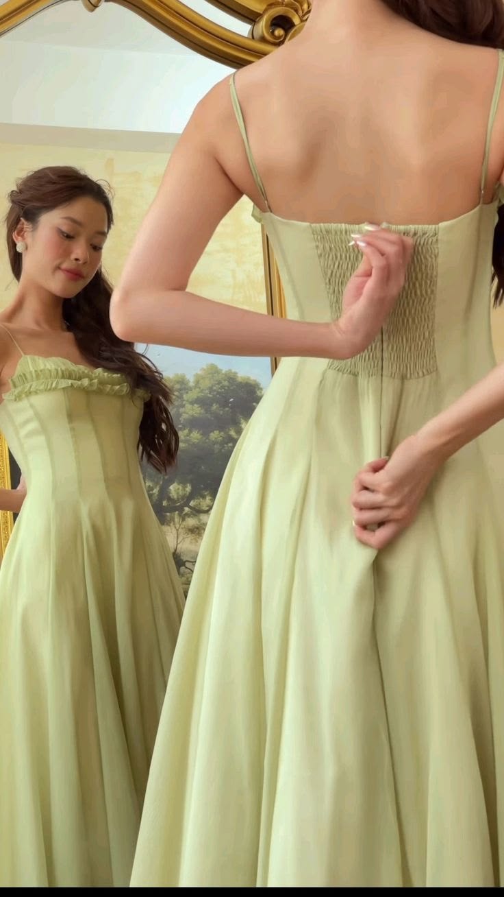 Vintage Sage Green Spaghetti Strap A-Line Evening Gown DP8272