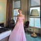 Vintage Off-the-Shoulder Satin & Chiffon Prom Dress Draped Neck Scarf Evening Gown DP8144
