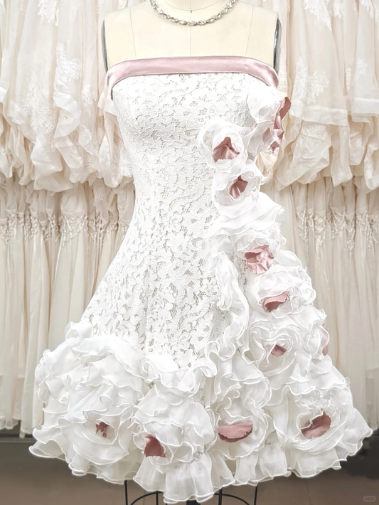 Vintage 3D Flowers Applique Strapless Design A-Line Short Homecoming Dress Party Dress DP6218