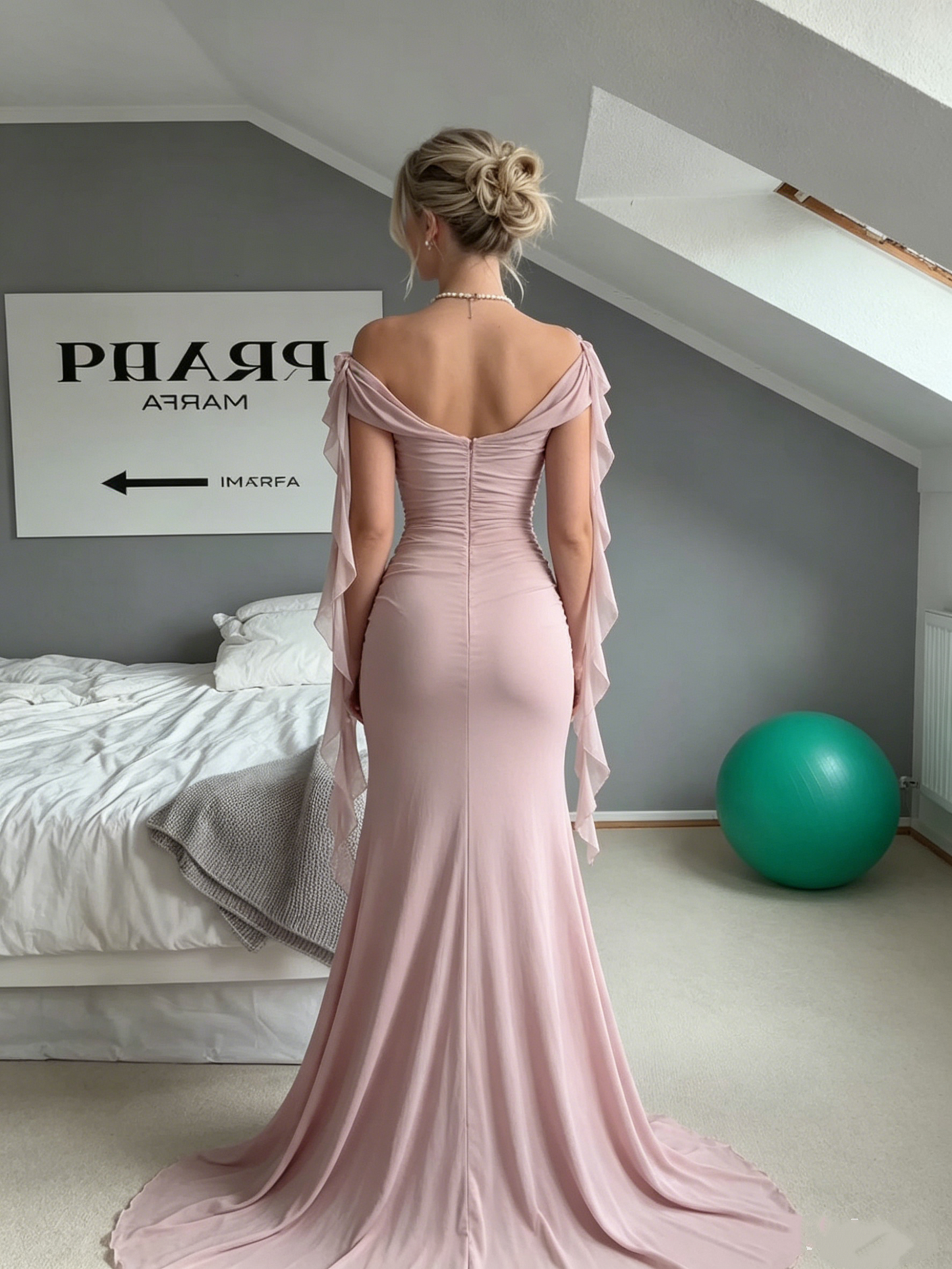 Elegant Pink Off-the-Shoulder Chiffon Mermaid Floor-Length Prom Dress DP8485