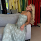 Dusty Blue Spaghetti Straps A-Line Long Party Dress Wedding Guest Dress, DP3684