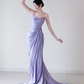 Ethereal Lilac Strapless Prom Dress Sheath High Slit Pleated Evening Gown DP7096