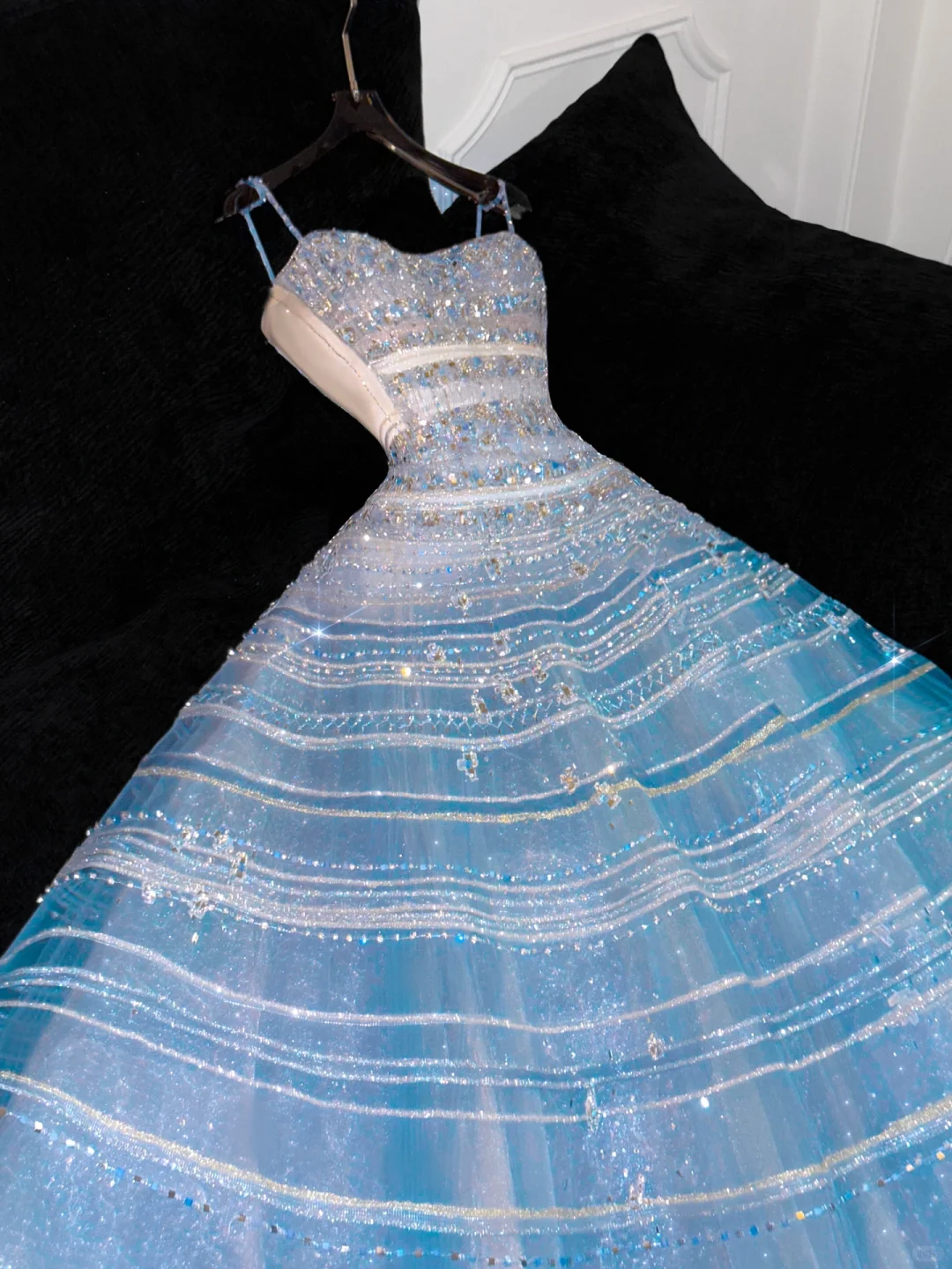 Vintage Sparkling Blue Sequin Sweetheart A-Line Design Tulle Evening Dress Prom Dresses DP6162
