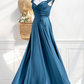 Elegant Teal Off-the-Shoulder Satin A-Line Evening Gown DP8475