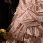 Elegant Pink Strapless Ruffled Tiered Gold Beaded Embroidery Sweet 16 Quinceanera Ball Gown DP7411