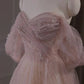 Pink Off Shoulder A-Line Tulle Long Prom Dress Evening Gown DP3965