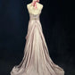 Elegant Pink Halter Neck Sweetheart Evening Gown A-Line Beaded Lace Prom Dress DP7965