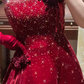 Vintage-Inspired Burgundy Strapless Velvet Evening Gown Starry Sequin Details Floral Applique Prom Dress DP7289