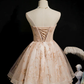 Vintage Champagne Applique Beaded Strapless Design A-line Tulle Party Dress Homecoming Dress DP6063