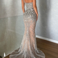 Gorgeous One-Shoulder Beaded Mermaid Evening Gown High Slit Prom Dress DS4529