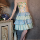Retro Colorful Strapless Floral Design A-line Short Tiered Homecoming Dress  DP6059