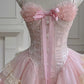 Cute Pink Tiered Lace Sweetheart Ruffled Bow Detail Spaghetti Strap Mini Homecoming Dress DP8490